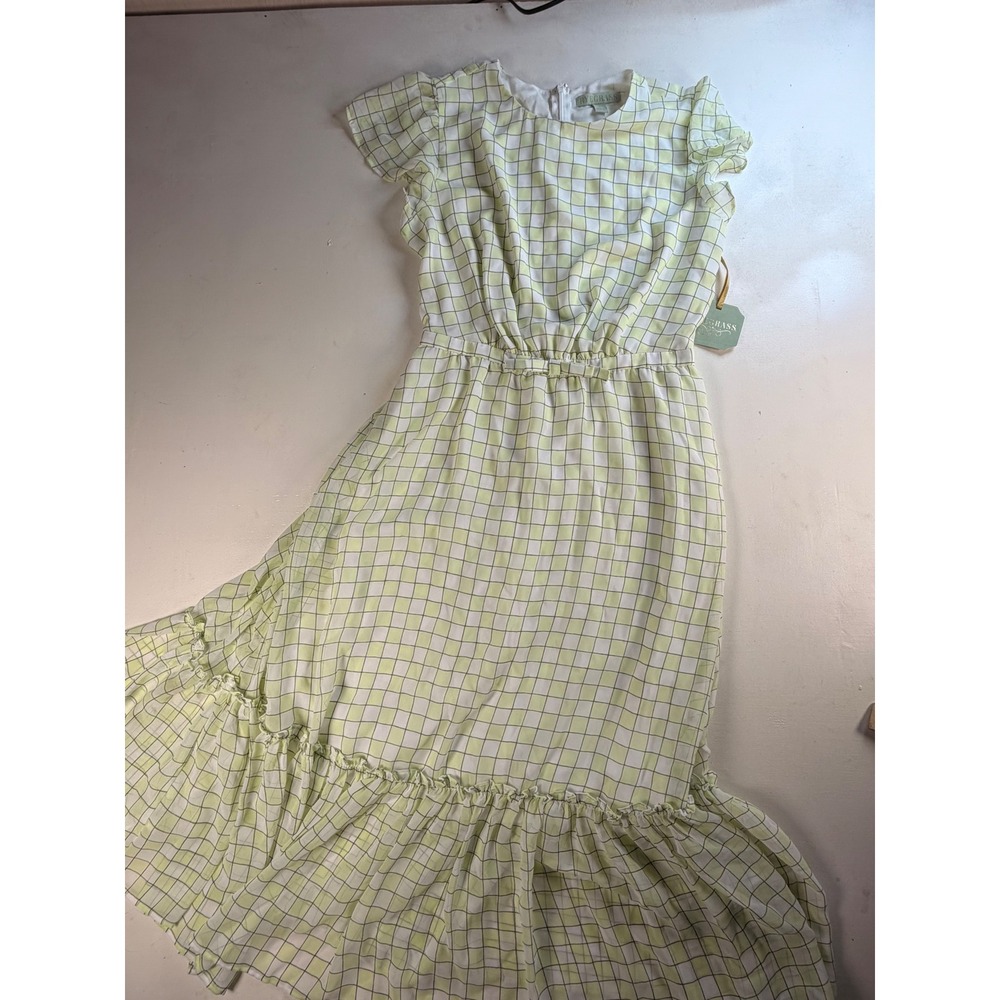 Ryegrass Dress Women S Lime Green Y2K Cottagecore Plaid Ruffle Tiered Midi